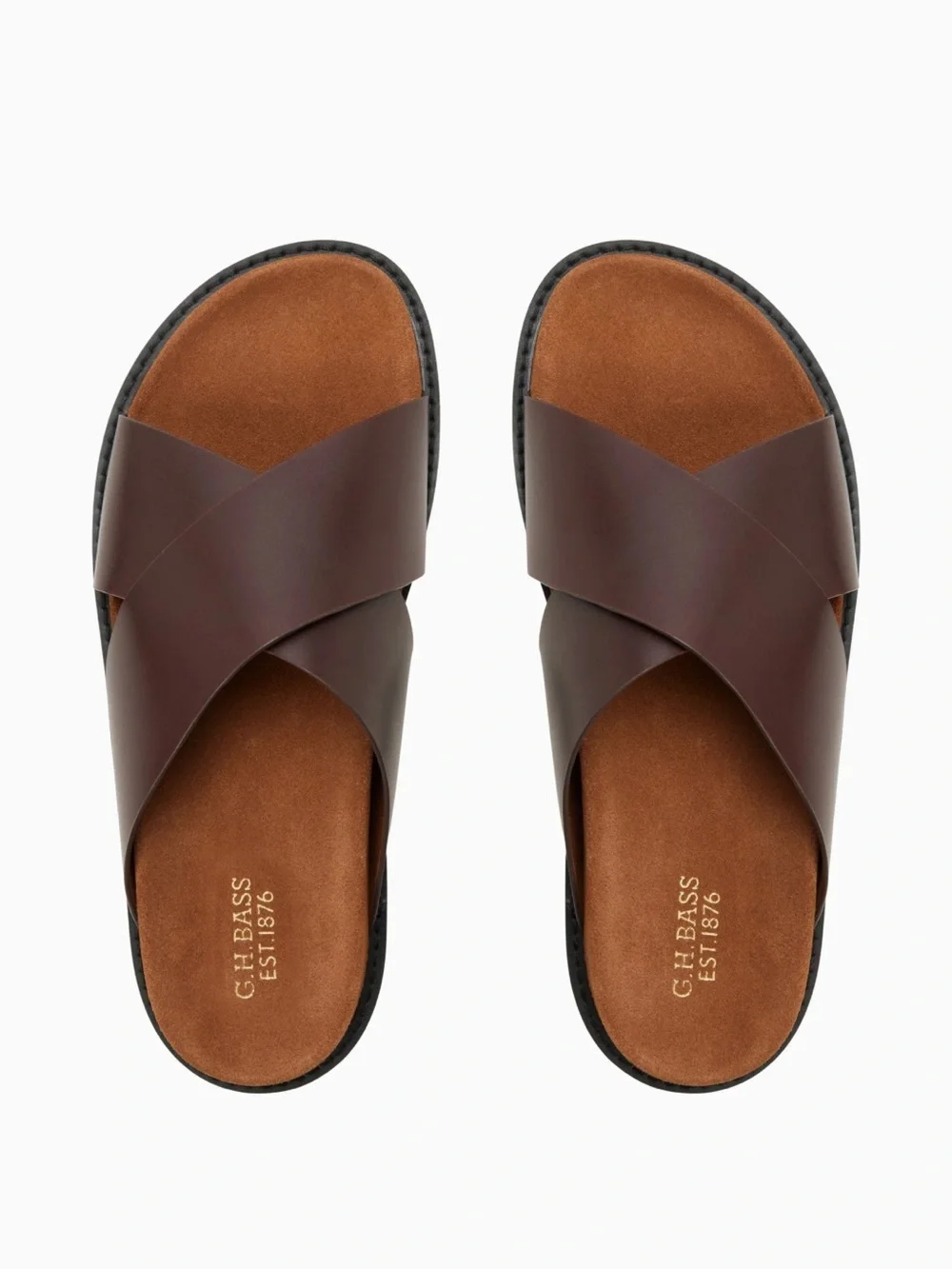 Bass Men’s Brown Leather Crossover Slide Sandals